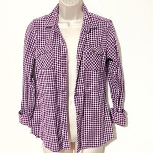 Eddie Bauer women’s purple plaid flannel button down long sleeve shirt s…